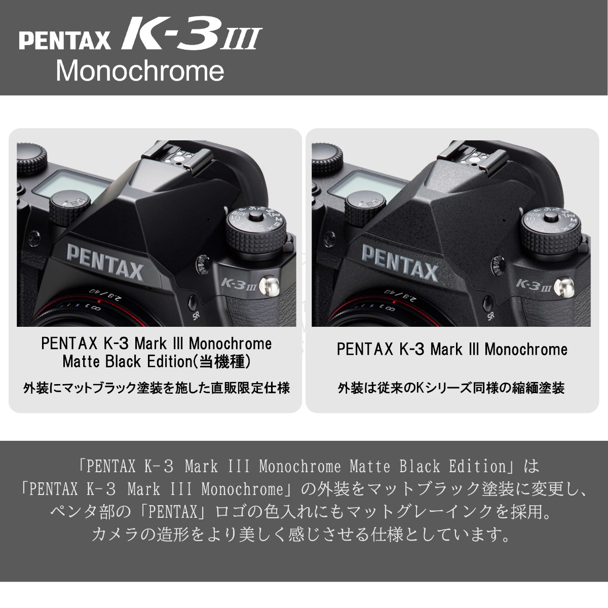 PENTAX K-3 Mark III Monochrome Matte Black Edition（直販モデル）+HD DA21/3.2Limited セット