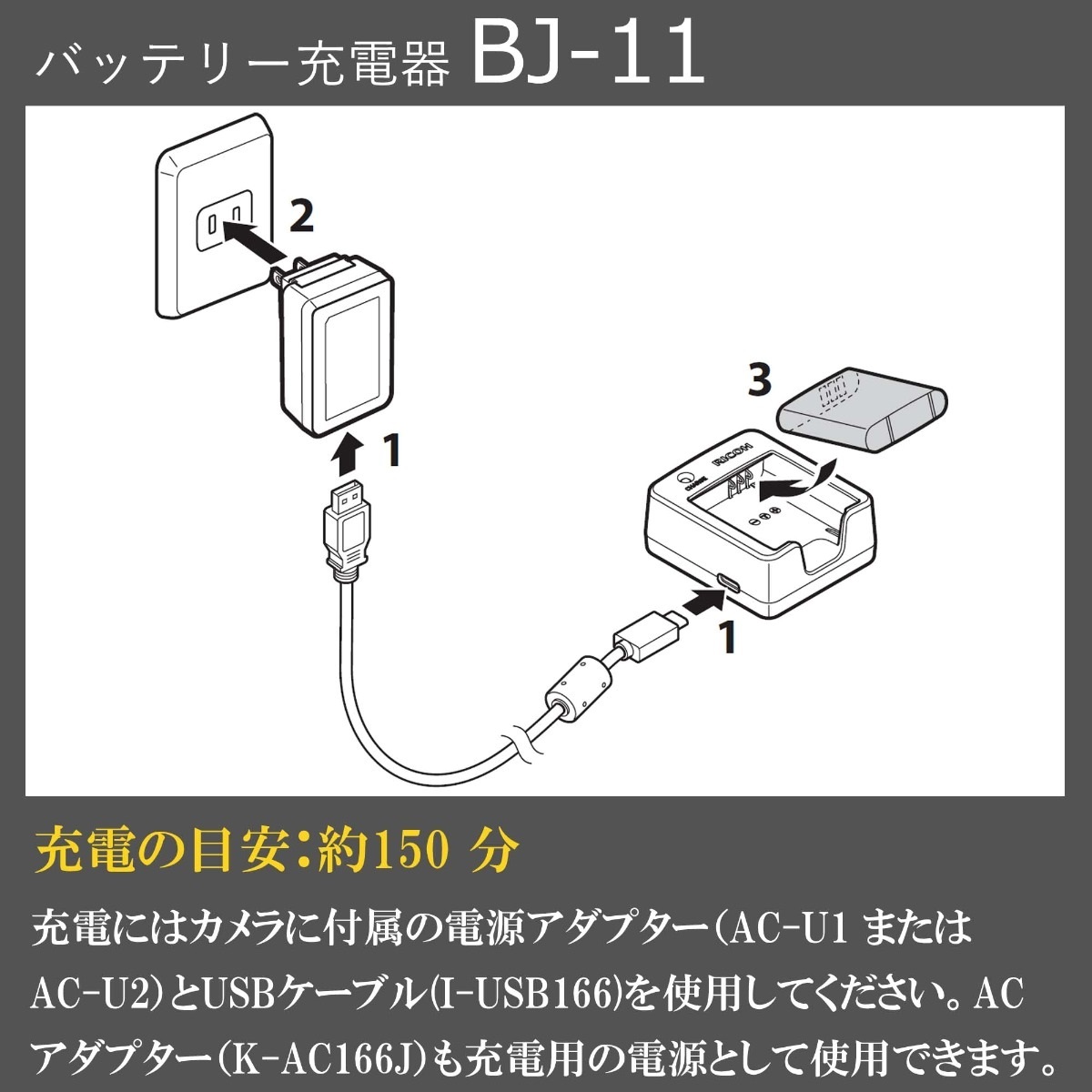 バッテリーチャージャー BJ-11（現行商品 GR III・GR IIIx用バッテリー DB-110対応）